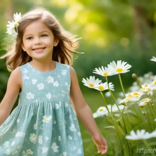 아이들의 봄 패션 추천 - **Prompt 1: Serene Pastel Garden Play**
    "A happy little girl, approximately 5-7 years old, is ge...