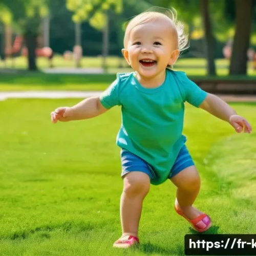 아동용 여름 샌들 - A joyful toddler, around 2-3 years old, with a wide smile, is playing happily in a sun-drenched park...