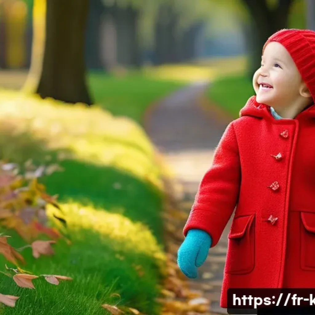 아동용 롱코트 스타일링 - A cheerful French child wearing a long, bright red boucle wool coat with a soft fleece lining, playi...