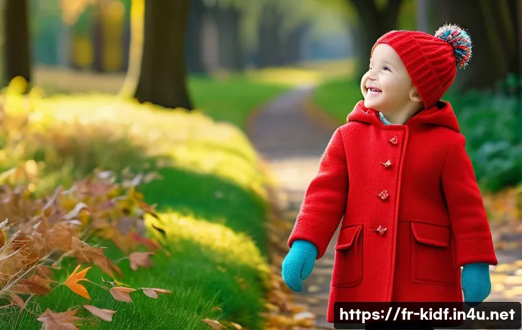 아동용 롱코트 스타일링 - A cheerful French child wearing a long, bright red boucle wool coat with a soft fleece lining, playi...