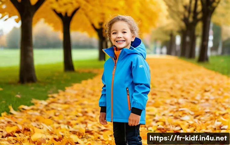 아동용 가을 점퍼 추천 - A cheerful young child wearing a lightweight softshell autumn jacket with ergonomic raglan sleeves a...