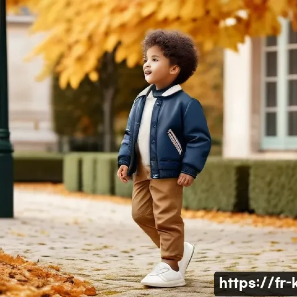 아동용 스니커즈 스타일링 - A cheerful French schoolyard scene featuring a young child wearing durable leather sneakers with rub...