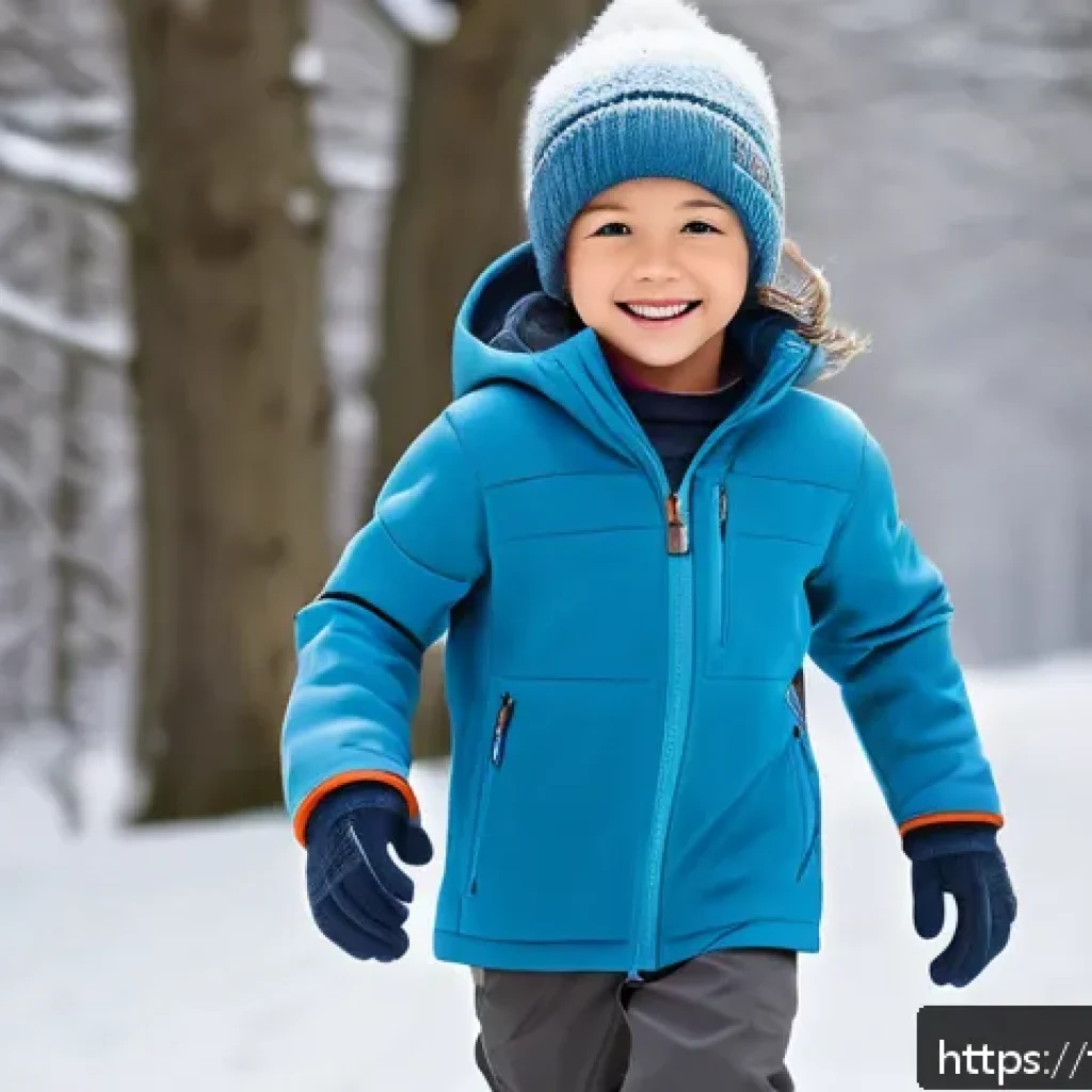 아이들의 겨울 방한용품 - A young child dressed warmly for winter outdoor play in a snowy park, wearing a fitted thermal base ...