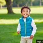 아동용 플리스 베스트 - A cheerful young child wearing a lightweight, recycled polyester fleece vest with a pastel blue colo...