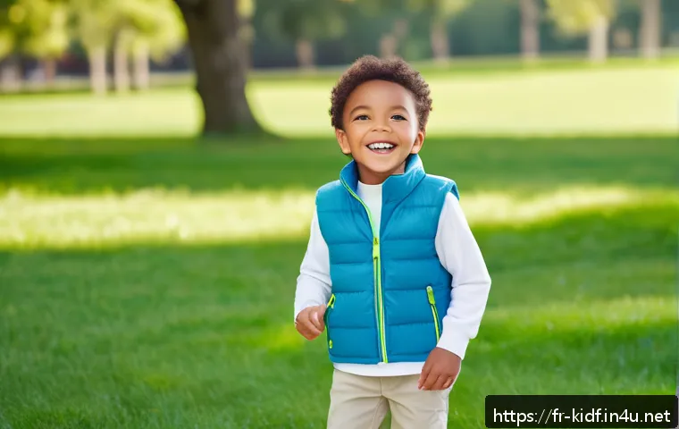 아동용 플리스 베스트 - A cheerful young child wearing a lightweight, recycled polyester fleece vest with a pastel blue colo...