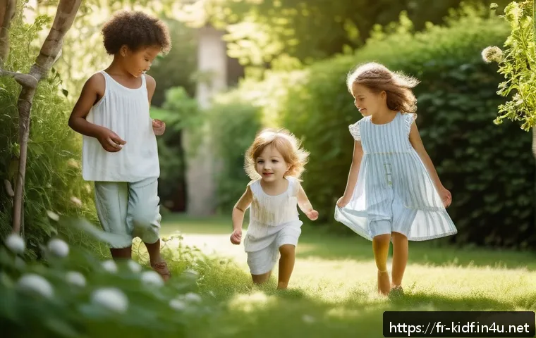 아이 여름 휴가 패션 - A charming summer scene featuring young children wearing breathable linen clothing: little boys and ...